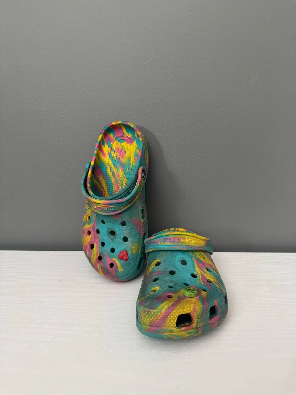 Kids Tie-Dye Crocs Shoes in Turquoise, Pink & Yellow